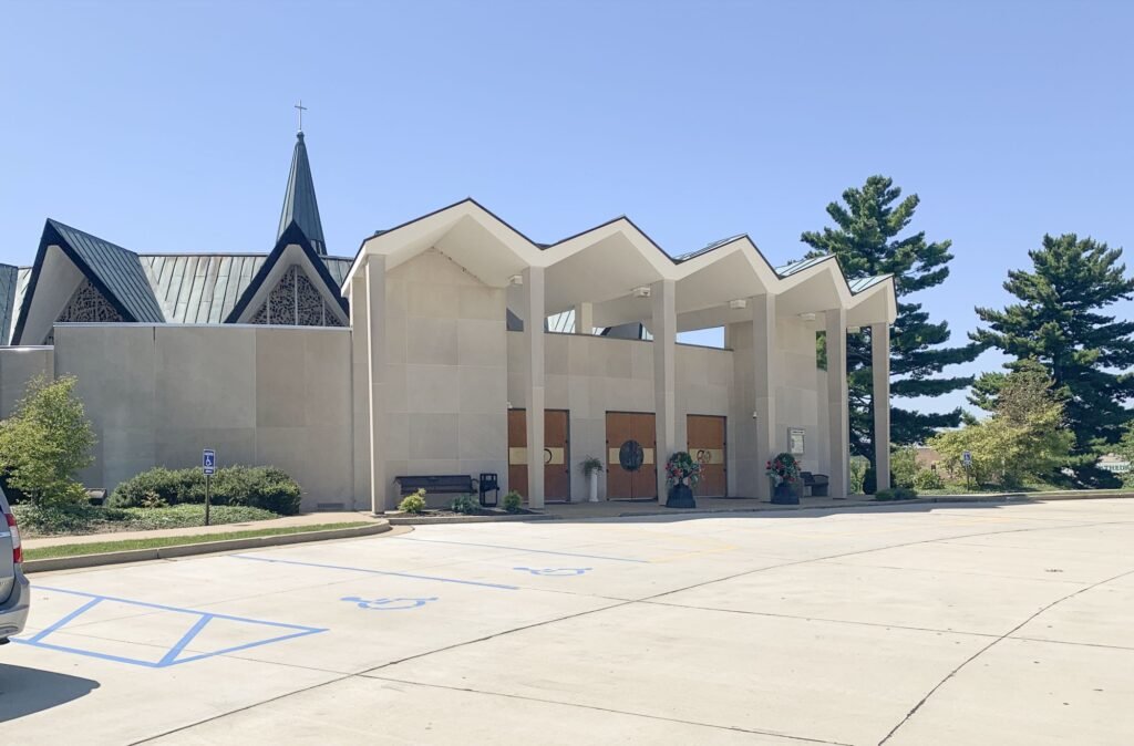 Exterior view of Cathedral of St. Joseph from parking lot