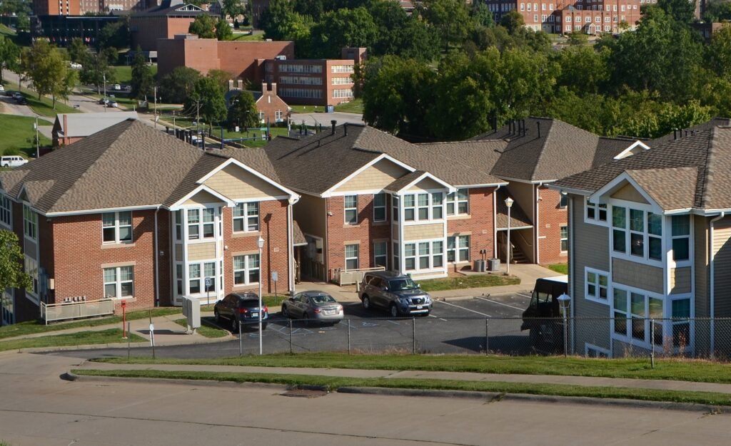 Exterior aerial view of Capitol City Apartments