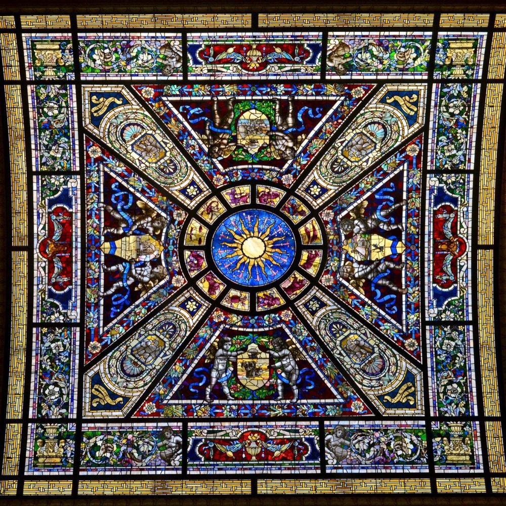 Stain glassed window on ceiling of State Capitol Building